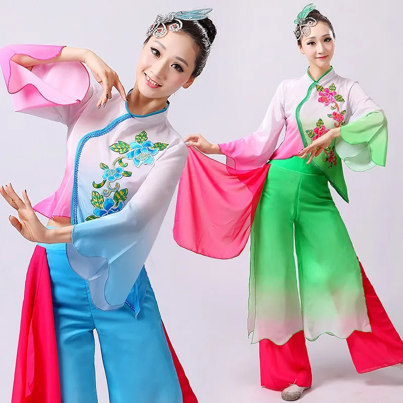 Chinese style hanfu yangko dance clothes squares fan dance national dance clothes stage dance costume chinese style hanfu yangko dance clothes squares fan dance national dance clothes stage dance costume