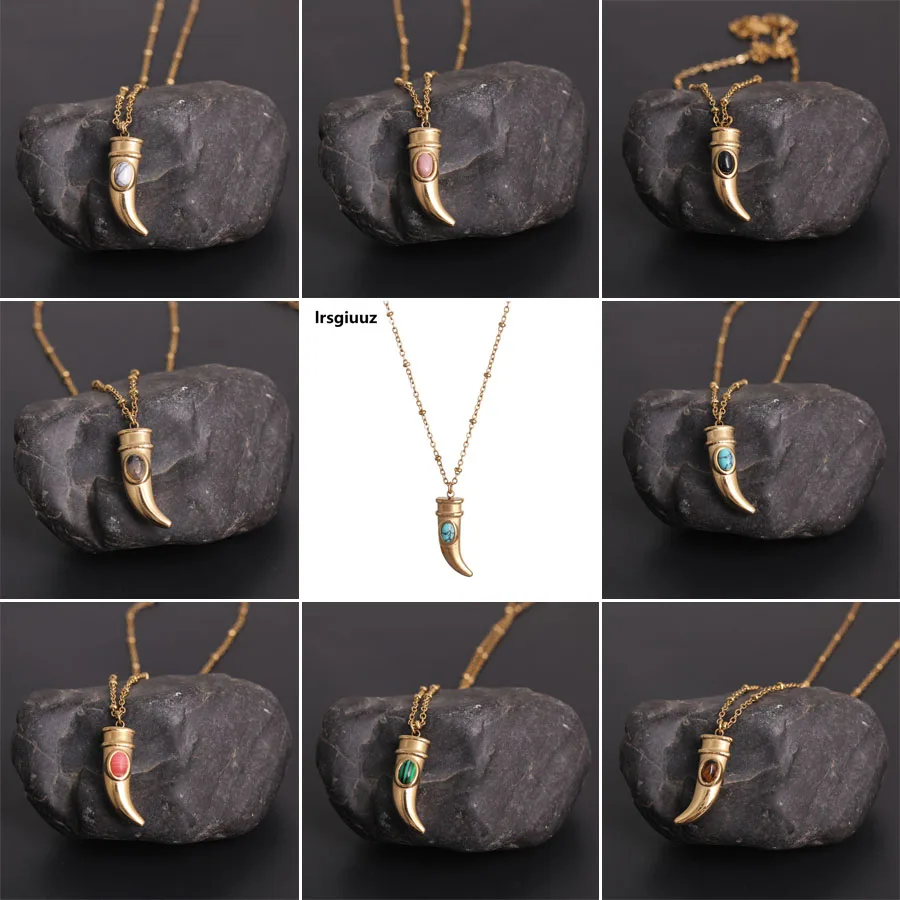 Lvory Style Pendant Stainless Steel Gold-plated Necklace For Women Men Golden Ox Horn Choker 42cm Chain Choker Trendy Jewelry