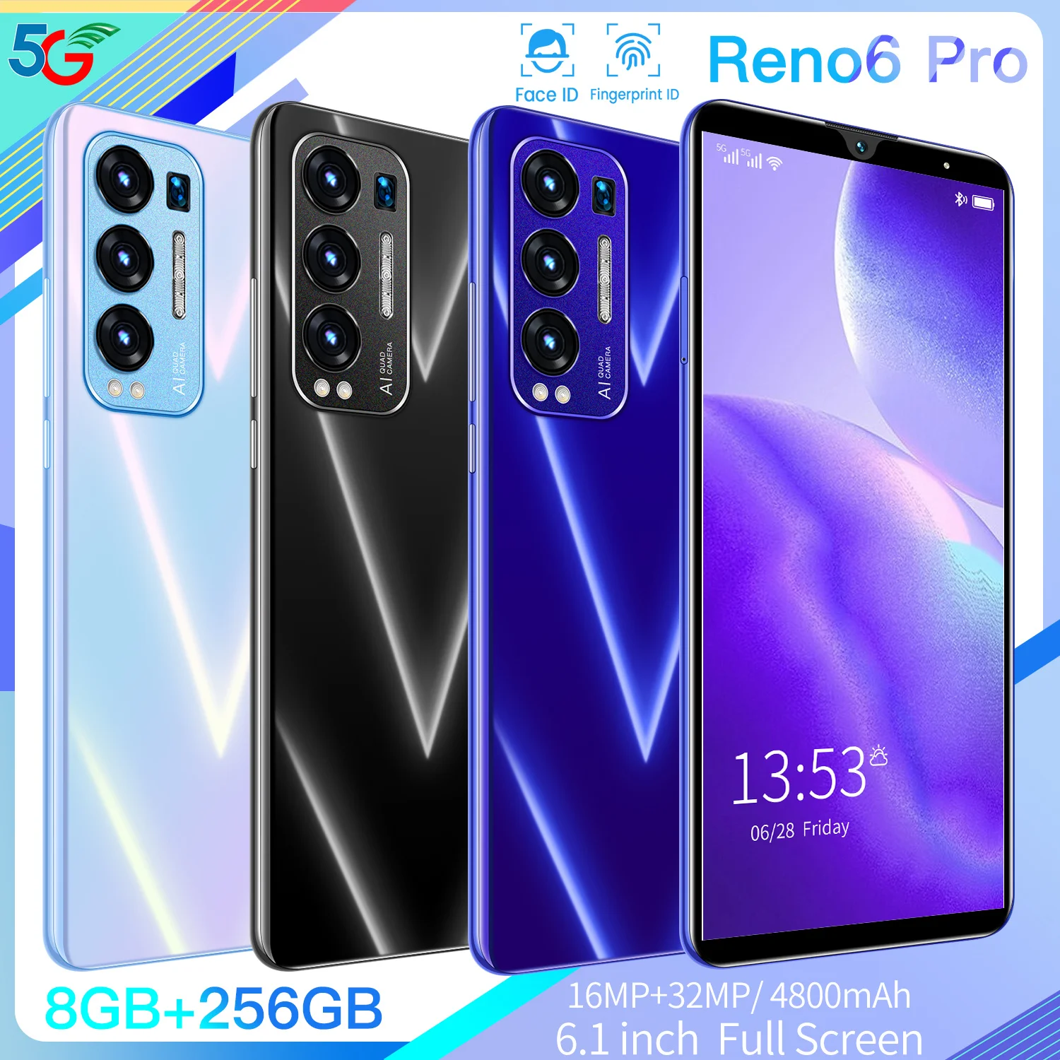 Смартфон глобальная версия Reno6 Pro 6 1 дюйма 8 + 256 ГБ 4800 мА · ч | Мобильные телефоны и