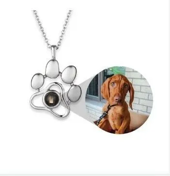 

100 Language I Love You Projection Necklace Cat Paw Dog Brand Limb Palm Imprint Stainless Steel Necklace Cute Pet Animal Imprint