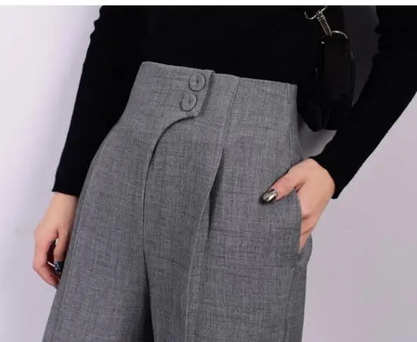 Summer 2021 Female Women High Waisted Wide Leg Grey Black Loose Pants Korean Style Woman Fashion Office Trousers | Женская одежда