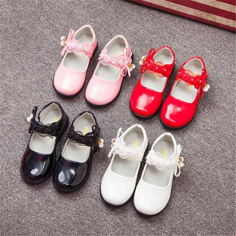 

Girls Patent Leather Shoes Black Children's Princess Shoes White Performance Peas Single Shoe