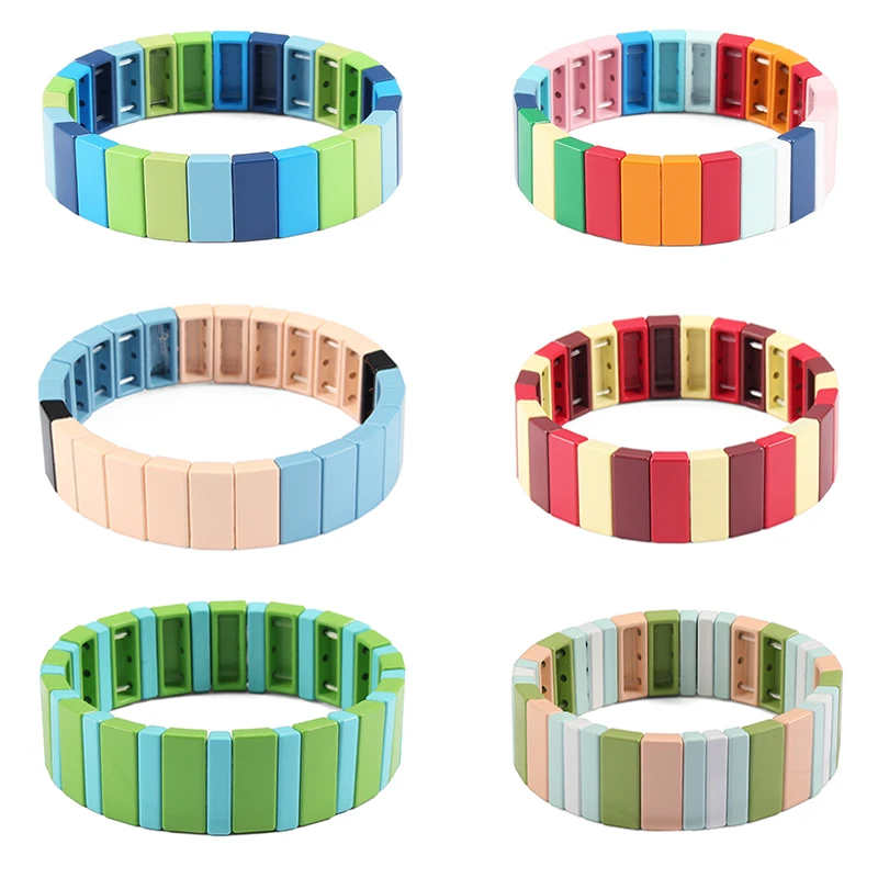 Бохо эмаль плитка браслет набор Радуга Красочные комбо штабелируемые плитки