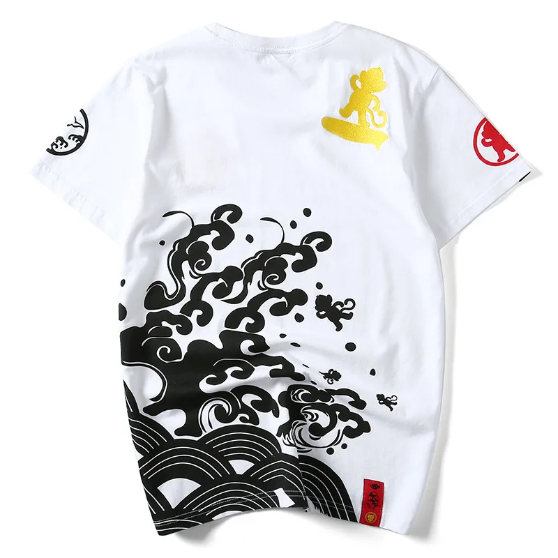 

Harajuku T 2019 Shirt Men Embroidered monkey Japanese T-shirt Hip Hop Streetwear Tshirt Cotton Summer Short Sleeve Tops Tee 5XL