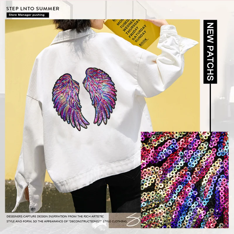 1 пара большие блестки крылья ангела нашивки аппликация на одежду для джинсов