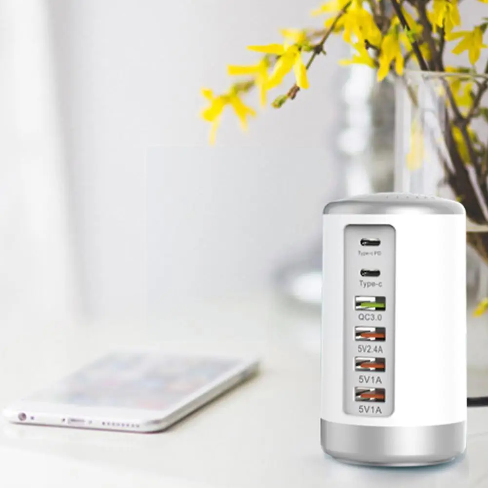 

65w Multi 6 Port Usb Fast Charger Hub Quick Charge Portable Type Station Charging Charger Usb Qc3.0 Pd C J1p2