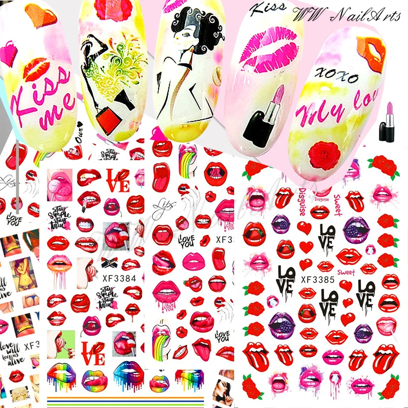 

10pcs Fashion Nail Art Sticker Manicure Designs Sexy Lips Girl Self Adhesive Nail Stickers on Nails Decoration Decals Beautiful