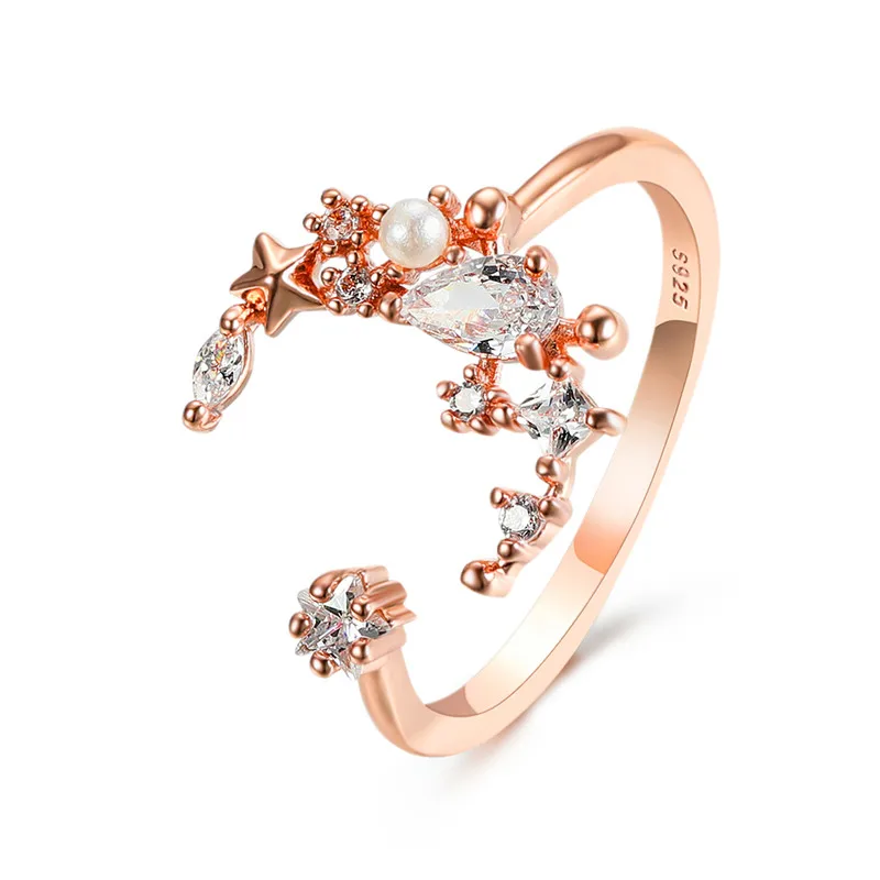 Милое женское маленькое регулируемое кольцо в виде капли воды и Луны розовое