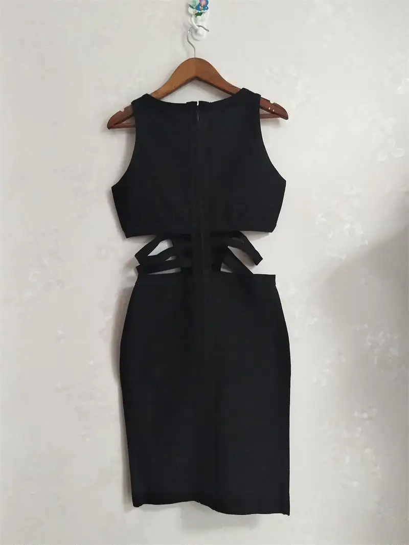 Новинка 2020 Дизайнерское черное открытое Бандажное платье женское облегающее