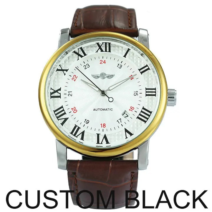 CUSTOM BLACK Победитель официальный повседневное спортивные часы автоматические механические часы для мужчин часы из натуральной кожи ремешок Классический Бизнес наручные часы для мужчин s - Цвет: CUSTOM BLACK