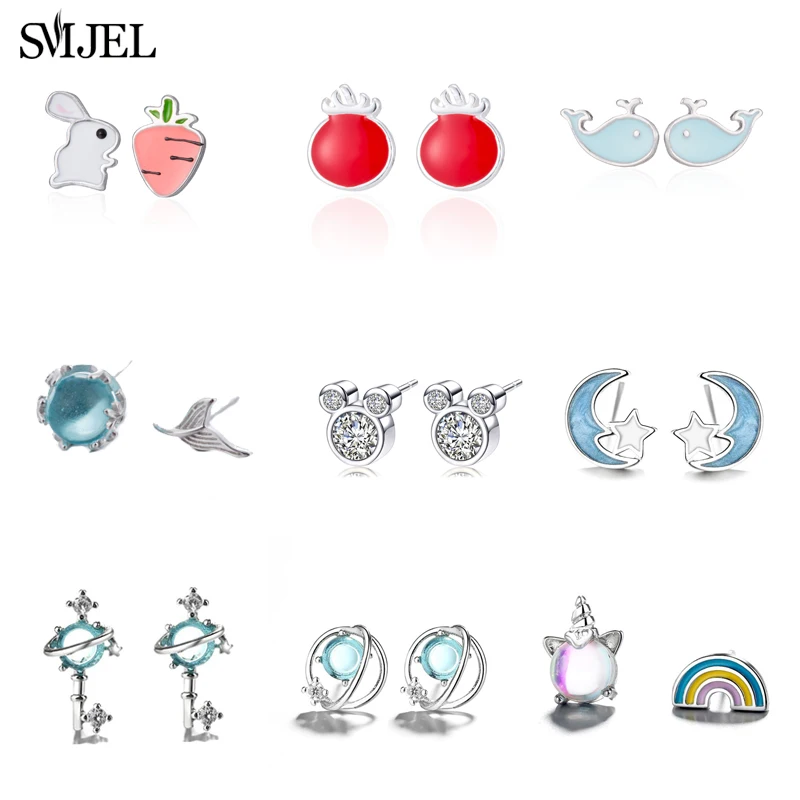 Милые серьги SMJEL с мультяшными животными женские для девочек очаровательные