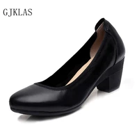 cow leather shoes big size 43 fashion block heels comfy soft brown black heels office shoes women high heels 2021 new pumps