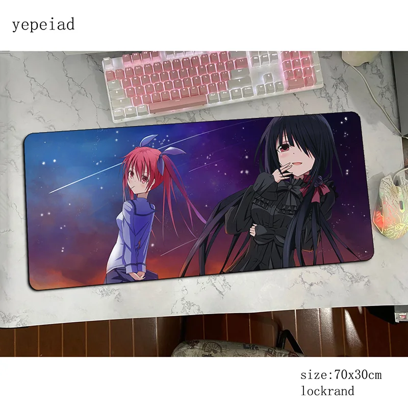Коврик для мыши Kurumi Tokisaki 3D компьютерный геймер 900x400 мм, большой падмаус с высококачественной печатью, эргономичный гаджет для офисного стола.