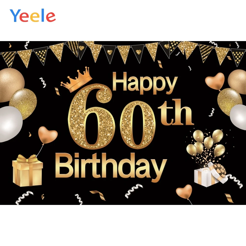 Yeele Happy 60th Birthday Balloons Ribbons Comic Party Colorful Backgrounds Photography Custom Backdrops Props For Photo Studio |