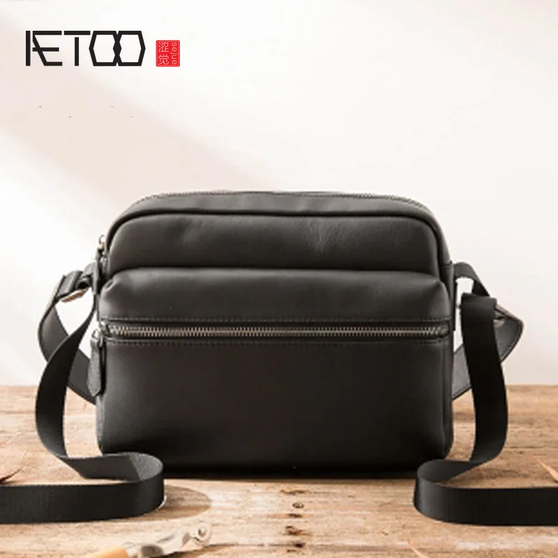 Повседневные мужские сумки мессенджеры AETOO из натуральной кожи с карманом на