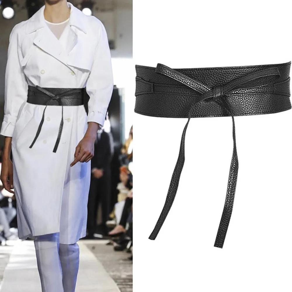 

Распродажа, эластичные ремни из искусственной кожи для женщин, эластичный пояс с пряжкой, широкий пояс с бантом, элегантное украшение для пл...