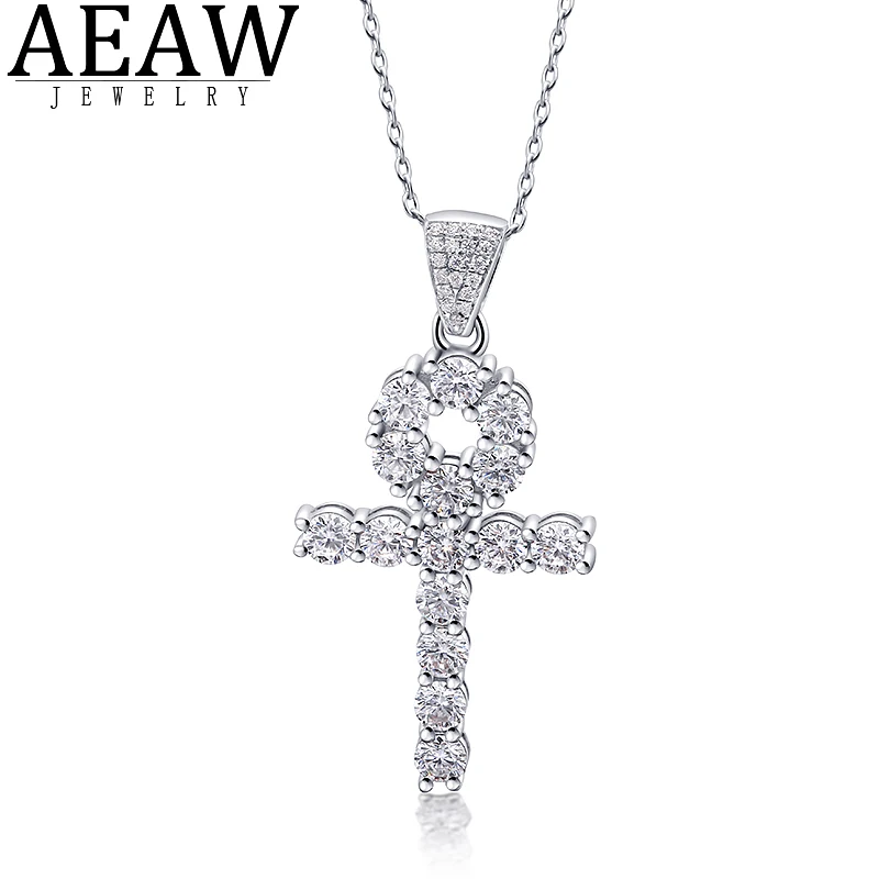 

AEAW круглой бриллиантовой огранки Муассанит ожерелье кулон с покрытием 18-ти каратным белым золотом, серебряные DEF Цвет VVS1 положительный резу...