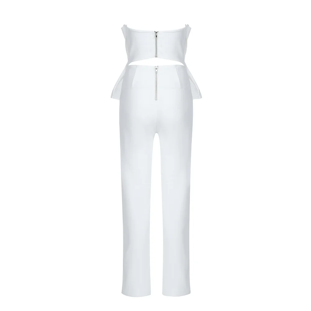 Новейший Летний стиль пикантный белый бандажный комбинезон без бретелек с