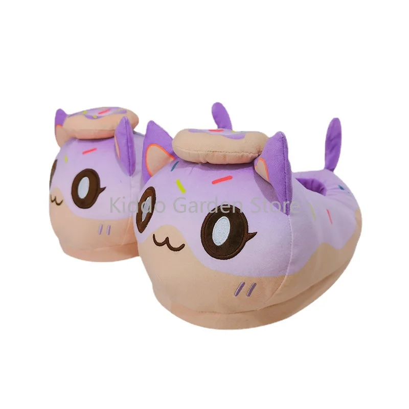 Aphmau-Zapatillas de felpa con forma de Donut para mujer, calzado suave y esponjoso de gato, peluches Kawaii, para interior y casa-0