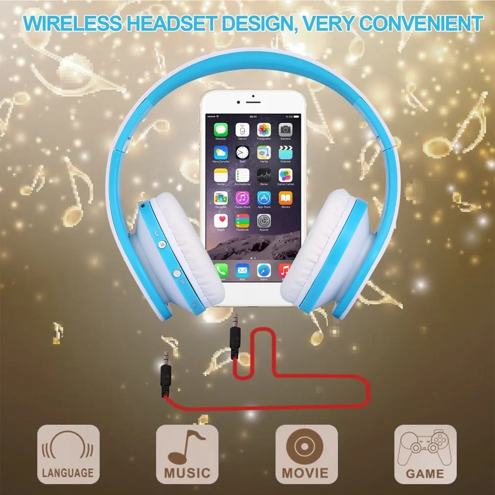 Складные беспроводные наушники, стерео bluetooth-гарнитура, комбинированная с микрофоном, поддержка AUX для iPhone, мобильного телефона, ПК, ноутбука, 3,5 мм, аудиоразъем