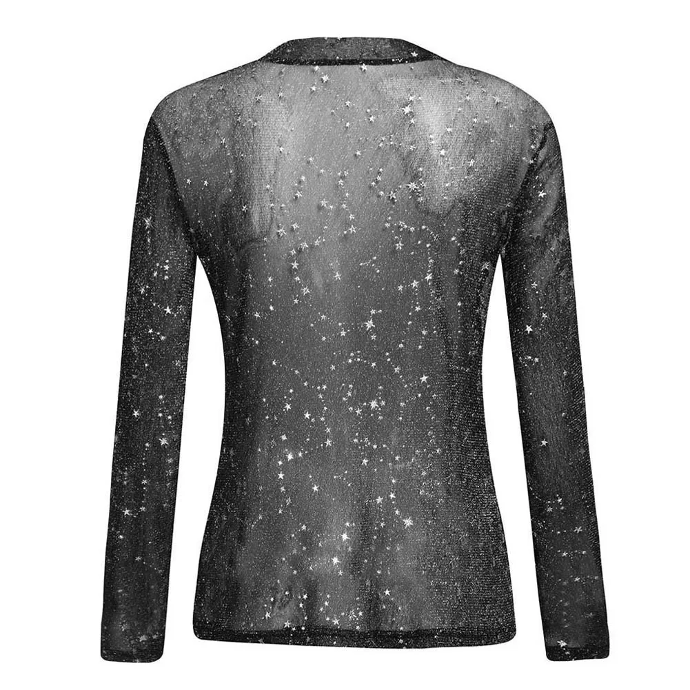 Женские модные футболки блестящие сетчатые праздничные блузки с бронзовой