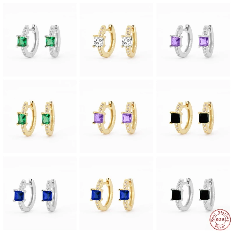 

Fine Jewerly 925 Sterling Silver Pave Zircon Earrings For Women Birthday Engagement Gift Colorful Crystal Hoop Earring orecchini