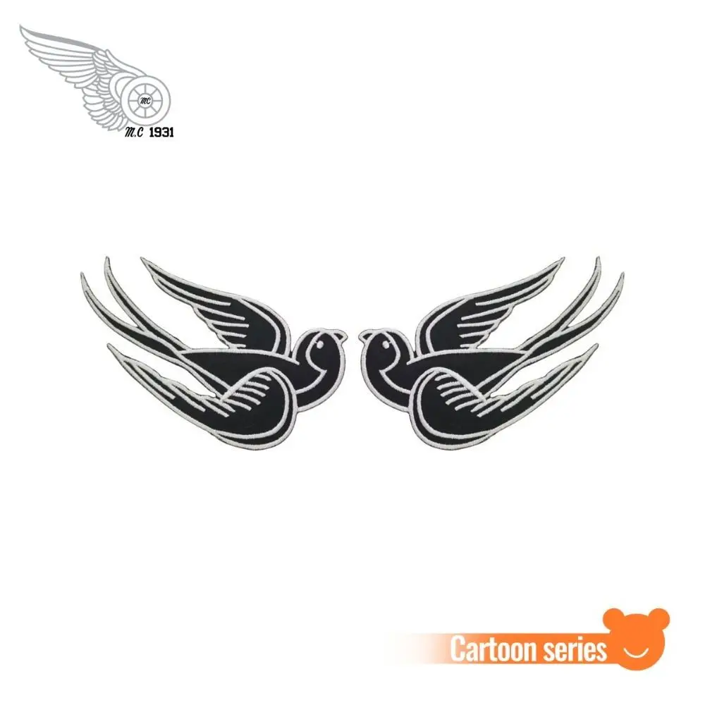 Черная Татуировка водорослей Ласточка вышитая нашивка утюгом на одежде эмо в