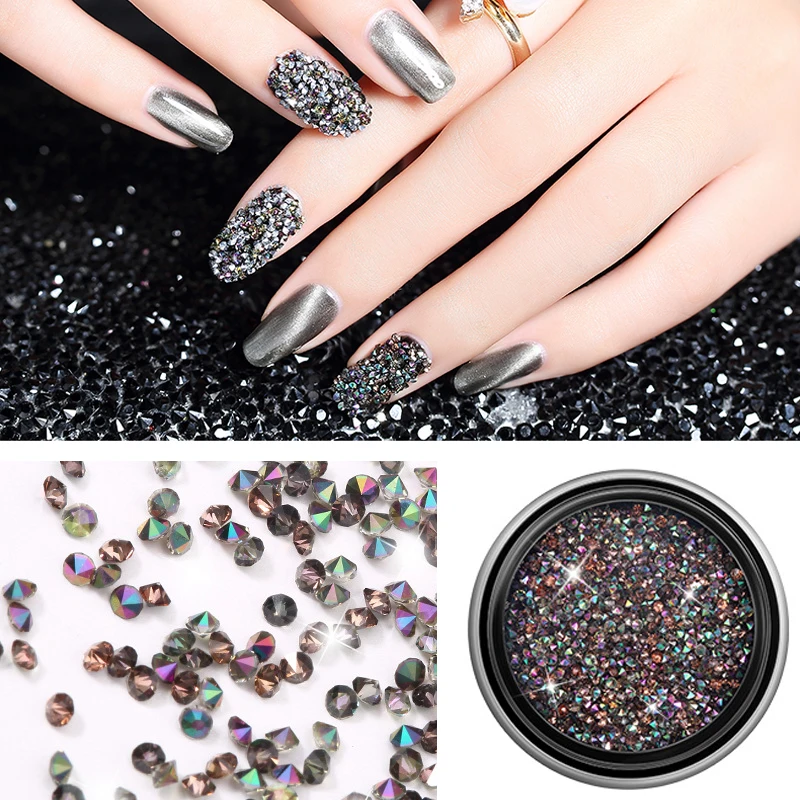 

1 Box Mini Shiny Nail Rhinestones DIY Holographic Laser Black Glass 3D Nail Art Jewels Nail Art Decorations Nails Accessoires