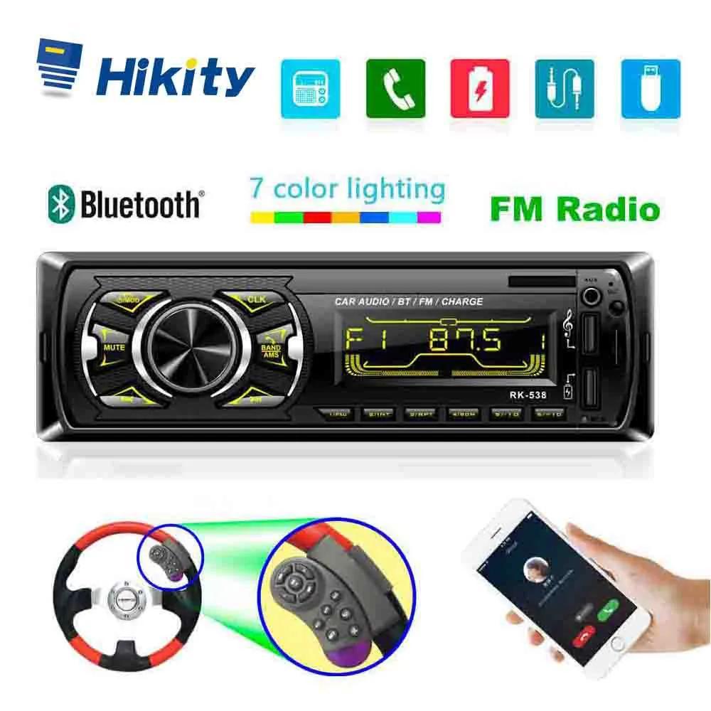 Hikity 1 din автомагнитола Bluetooth Авторадио MP3 мультимедийный плеер FM Aux вход приемник USB с дистанционным управлением Steeing Wheeling