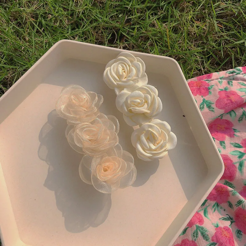 

Vintage Hair Clips Foam Mesh Flowers Camellia Hair Clip Snap Hair Barette Pince Girl Soft Floral Headdress Hairpins Jewelry