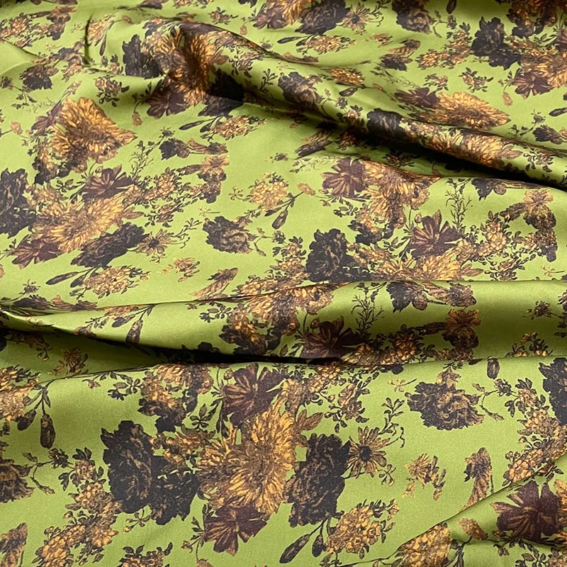 

Flower Printed Polyester Twill Green Fabric Fashion Women's Clothing Skirt Handmade Diy Fabrics Cloth for Dress Per Meter Sewing