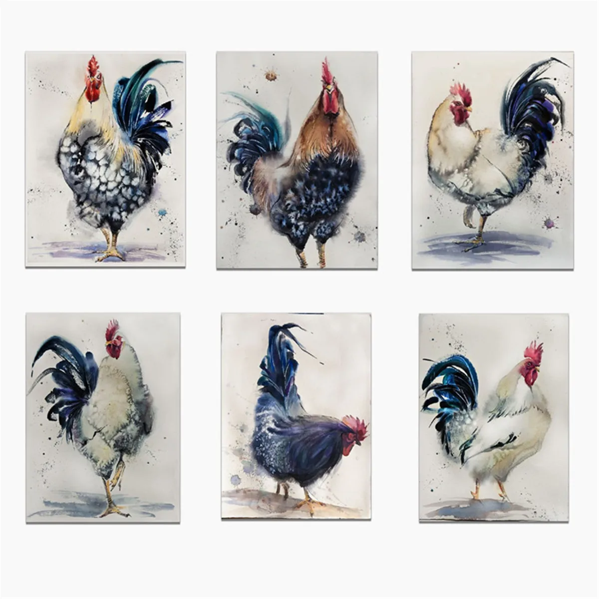 Большой петушок акварелью холст картина постер настенное изображение декор для