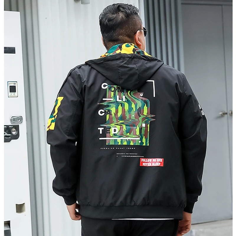 Осенняя куртка Мужская одежда черная Свободная куртка-бомбер с капюшоном