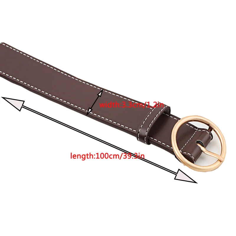 Ремень женский из искусственной кожи с круглой пряжкой золотого и серебряного