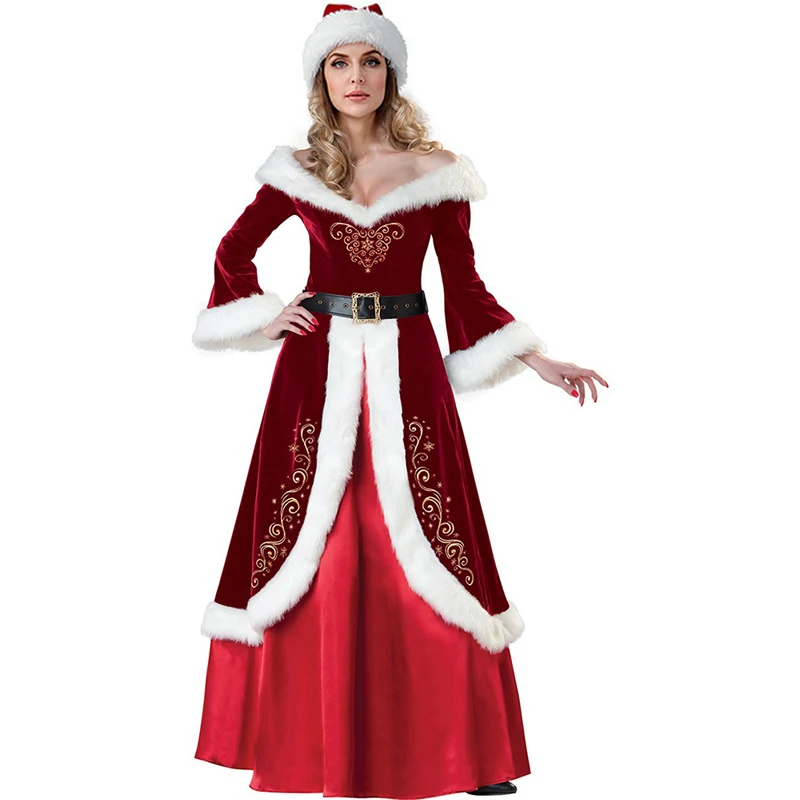 

2020 Hot Winter Womens Deluex Christmas Dress Miss Santa Claus Costume Dress