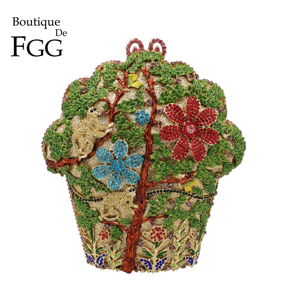 Женская вечерняя сумочка Boutique De FGG кошелек с принтом обезьяны и елки кристаллами