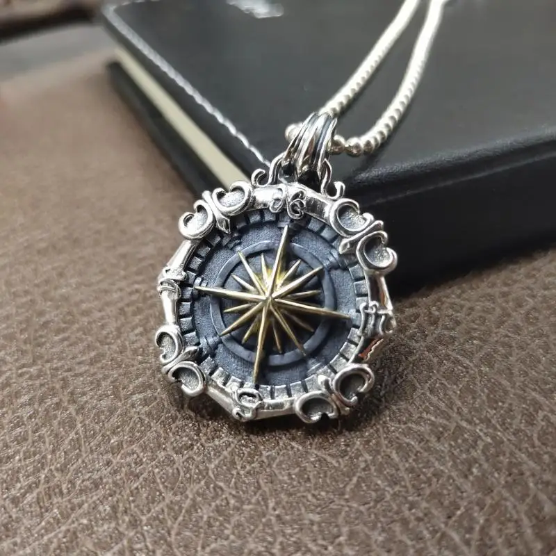 

New Retro Deep Sea Compass Pendant Necklace Men's Cool Joker Hip Hop Personality Pendant Jewelry Gift