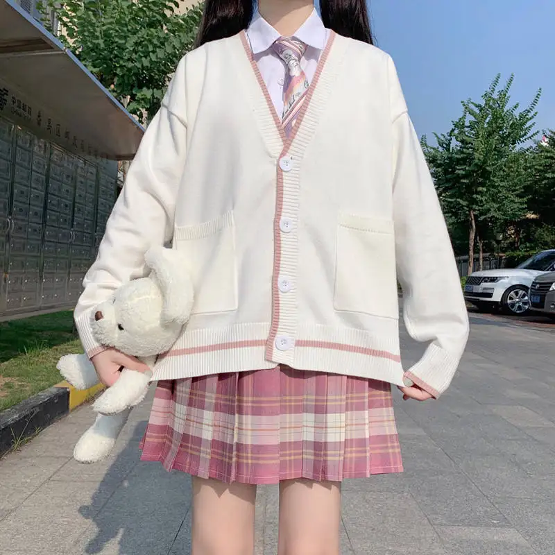 

Kawaii Sweet Cardigan Knitted Sweater Korean Fashion Oversized Long Sleeve Knit Tops Preppy Style Women Clothing Winter 2021