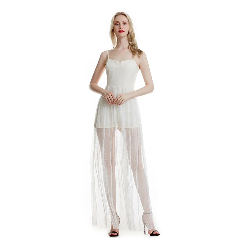 

2020 NEW Summer Dress Women Solid Color Dress Sleeveless Spaghetti Straped Slash Neck Backless Dot Print Side Split Female Dress