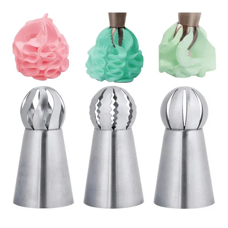 

3Pcs/Set Stainless Steel Russian Ball Torch Nozzles Flower Fondant Icing Piping Tips Cream Pastry Cupcake Decoration Tool New
