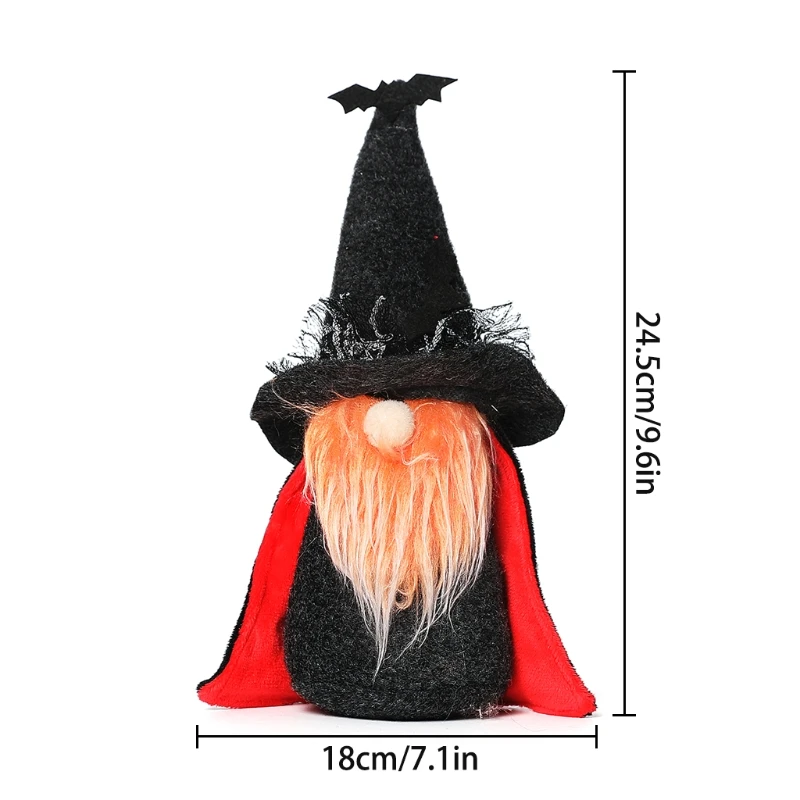 

T8NA Halloween Gnomes Plush Decor Halloween Dwarf Ornaments Black Cloak Bright Beards