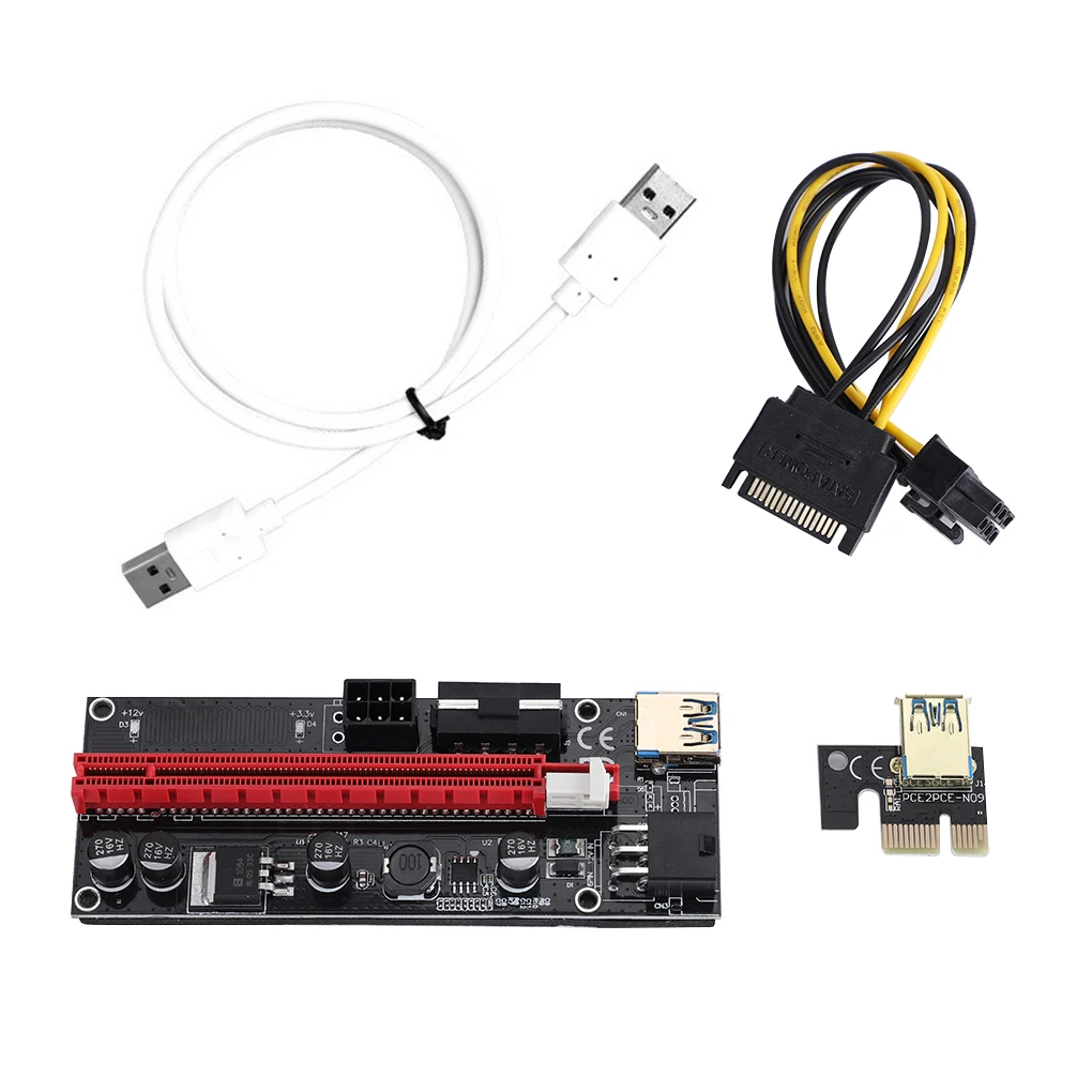 

8PCS Newest VER009 USB 3.0 PCI-E Riser VER 009S Express 1X 4x 8x 16x Extender Riser Adapter Card SATA 15pin to 6 pin Power Cable