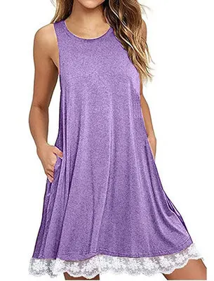 

Women's European and American foreign trade color cotton sleeveless loose vest lace hem stitching lace dress WJ7
