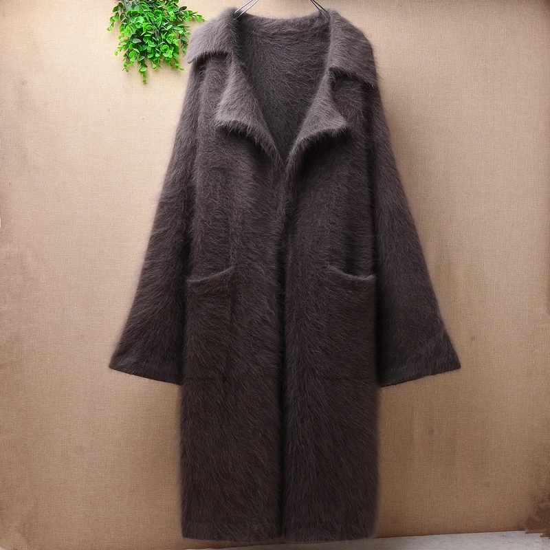 Женский зимний теплый норковый кашемировый кардиган Длинная вязаная куртка из