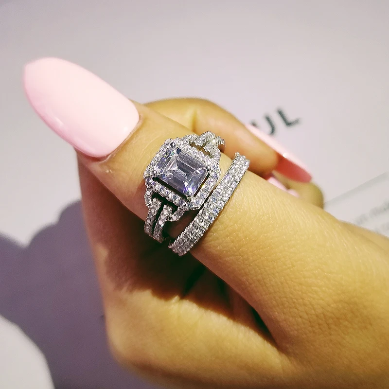 Одноцветное 925 пробы, серебро, циркон, обручальное кольцо, набор для невесты, для женщин, мужчин, подарок на палец, Африка, Замбия, Ботсвана, модное ювелирное изделие R4835S
