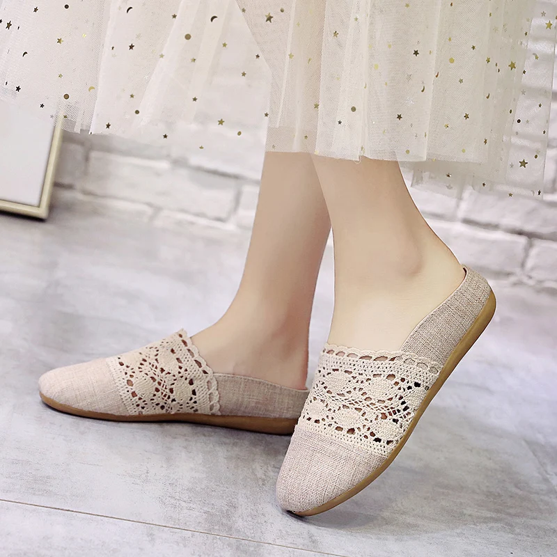 Новинка 2019 сетчатые тапочки на плоской подошве женская мягкая обувь без застежки