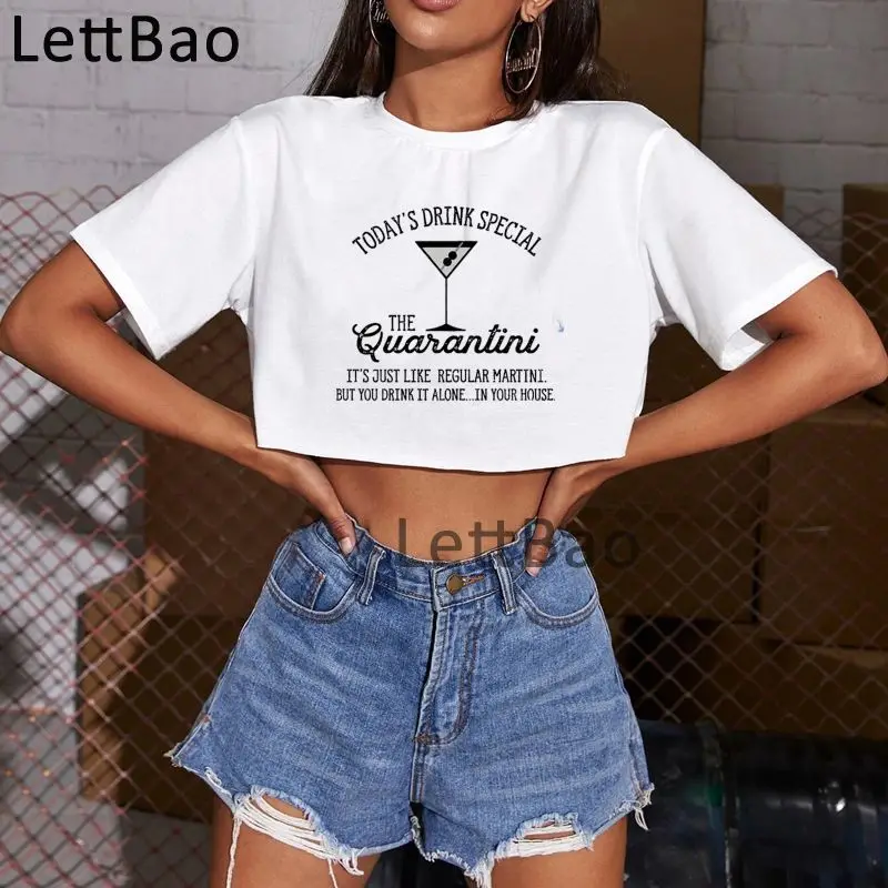 

Today's Drink Special Funny Cartoon Crop Tops T Shirt Women Harajuku Ullzang T-shirt 90s Graphic Tshirt Crop Tops Fashion Top