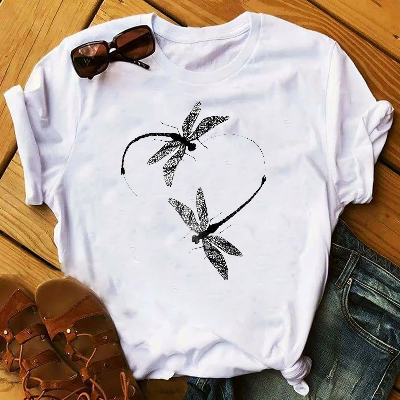 

Women 2021 Cartoon Butterfly Print Fashion Cute T Shirt Womens Top Aesthetic Clothes Ladies Graphic Tshirts Female Tee T-Shirt