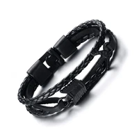 mens genuine braided leather arrow anchor wrap bracelet maritime nautical black