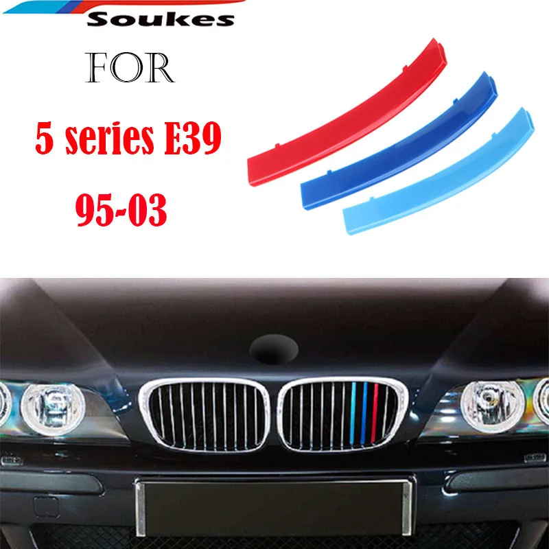 3D Car Front Grille Trim Sport Strips Sticker Styling Buckle Cover Power For BMW 5 series e39 1995 1996 1997 1998 1999 2000 2003